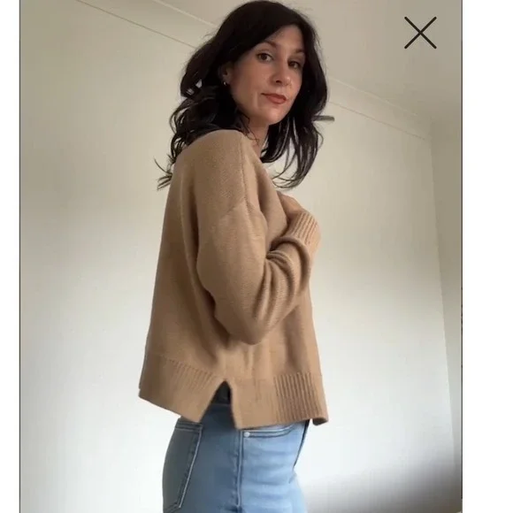 Quince Knit Button Front Cardigan Sweater Camel Tan Crew Neck Size Small - Picture 2 of 12